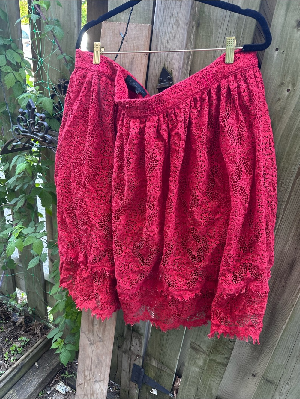 Women's Red Lace Midi Skirt with Tiered Hem